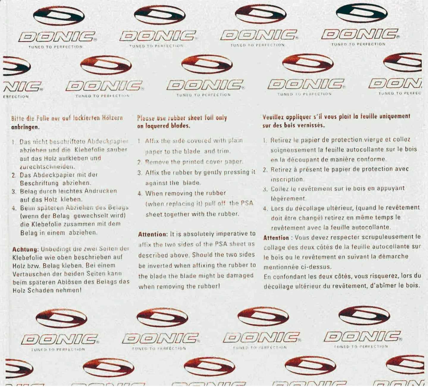 Feuille autocollants Donic